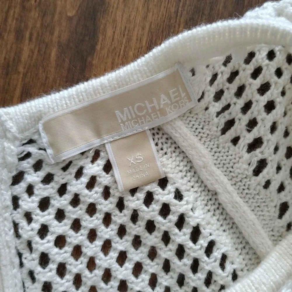 Michael Kors Blouse Womens Size XS Long Sleeve Ivory Knitted Coachella Boho Edgy